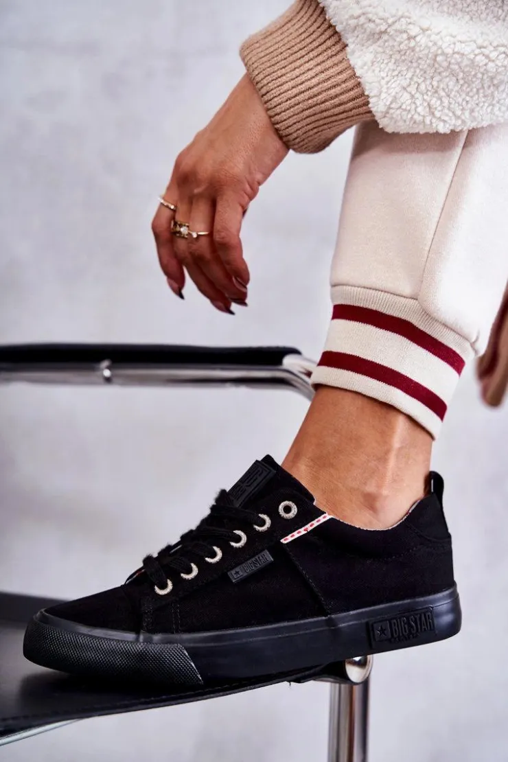 Big Star Shoes Trampki Damskie Big Star|Trampki Damskie Niskie*Niskie Damskie Materiałowe Trampki Big Star KK274004 Czarne Czarny