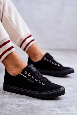 Big Star Shoes Trampki Damskie Big Star|Trampki Damskie Niskie*Niskie Damskie Materiałowe Trampki Big Star KK274004 Czarne Czarny