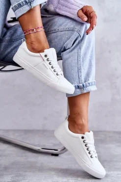 Damskie Big Star Shoes Niskie Damskie Skórzane Trampki Big Star KK274005 Białe