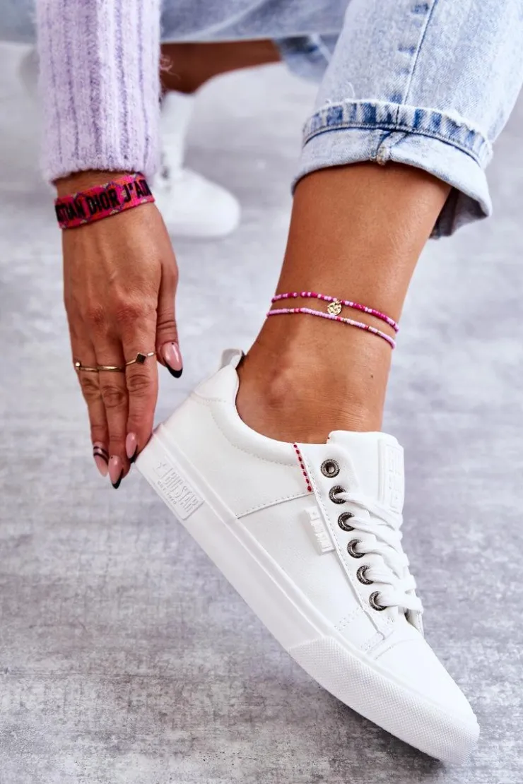 Damskie Big Star Shoes Niskie Damskie Skórzane Trampki Big Star KK274005 Białe