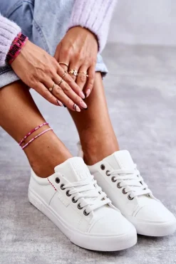 Damskie Big Star Shoes Niskie Damskie Skórzane Trampki Big Star KK274005 Białe