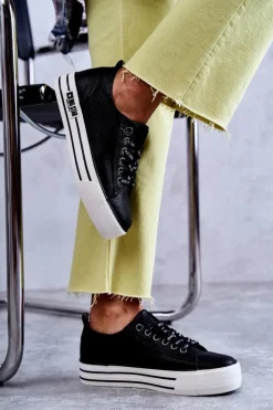 Outlet Big Star Shoes Niskie Damskie Trampki Big Star KK274015 Czarne