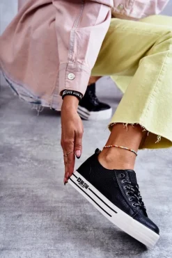 Outlet Big Star Shoes Niskie Damskie Trampki Big Star KK274015 Czarne