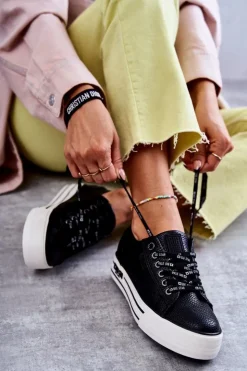 Outlet Big Star Shoes Niskie Damskie Trampki Big Star KK274015 Czarne