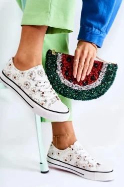 Online Boto Niskie Damskie Trampki W Kwiaty Białe Janey