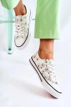 Online Boto Niskie Damskie Trampki W Kwiaty Białe Janey