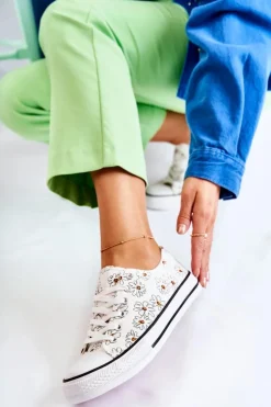 Online Boto Niskie Damskie Trampki W Kwiaty Białe Janey