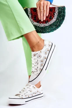 Online Boto Niskie Damskie Trampki W Kwiaty Białe Janey