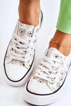 Online Boto Niskie Damskie Trampki W Kwiaty Białe Janey