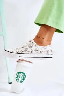 Online Boto Niskie Damskie Trampki W Kwiaty Białe Janey