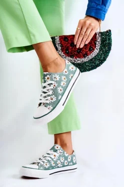 Boto Trampki Damskie Niskie*Niskie Damskie Trampki W Kwiaty Zielone Janey