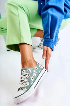 Boto Trampki Damskie Niskie*Niskie Damskie Trampki W Kwiaty Zielone Janey