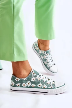 Boto Trampki Damskie Niskie*Niskie Damskie Trampki W Kwiaty Zielone Janey
