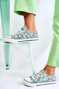 Boto Trampki Damskie Niskie*Niskie Damskie Trampki W Kwiaty Zielone Janey