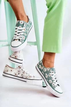 Boto Trampki Damskie Niskie*Niskie Damskie Trampki W Kwiaty Zielone Janey