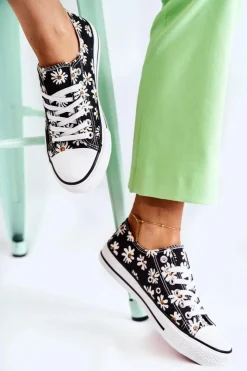 Boto Trampki Damskie Niskie*Niskie Damskie Trampki W Kwiaty Czarne Janey