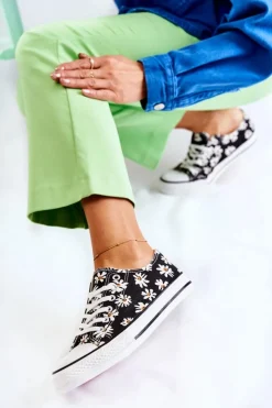 Boto Trampki Damskie Niskie*Niskie Damskie Trampki W Kwiaty Czarne Janey