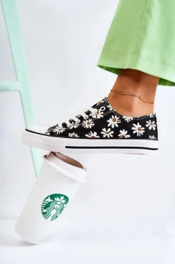 Boto Trampki Damskie Niskie*Niskie Damskie Trampki W Kwiaty Czarne Janey