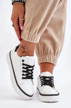 Clearance Boto Niskie Damskie Trampki Z Perforacją Biało-Czarne Daxton