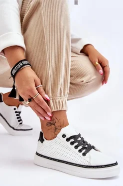 Clearance Boto Niskie Damskie Trampki Z Perforacją Biało-Czarne Daxton