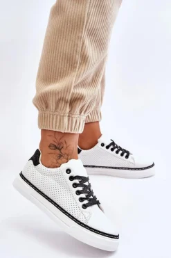 Clearance Boto Niskie Damskie Trampki Z Perforacją Biało-Czarne Daxton