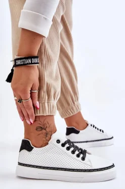 Clearance Boto Niskie Damskie Trampki Z Perforacją Biało-Czarne Daxton