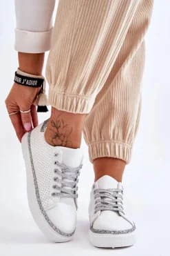 Boto Trampki Damskie Niskie*Niskie Damskie Trampki Z Perforacją Biało-Srebrne Daxton