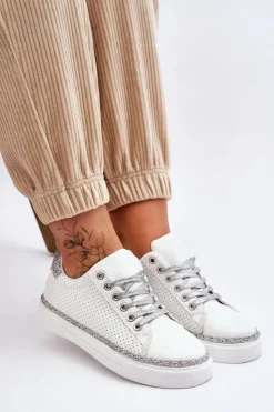 Boto Trampki Damskie Niskie*Niskie Damskie Trampki Z Perforacją Biało-Srebrne Daxton