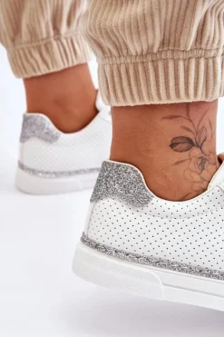 Boto Trampki Damskie Niskie*Niskie Damskie Trampki Z Perforacją Biało-Srebrne Daxton