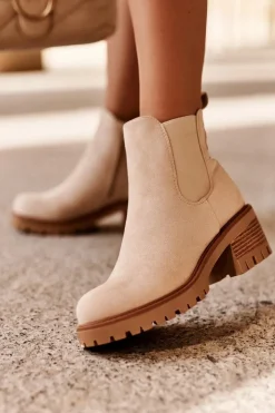 Damskie Boto Niskie Klasyczne Zamszowe Botki Sztyblety Jasnobeżowe Lalyllis