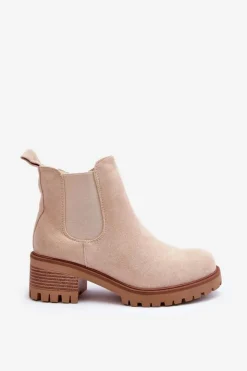 Damskie Boto Niskie Klasyczne Zamszowe Botki Sztyblety Jasnobeżowe Lalyllis