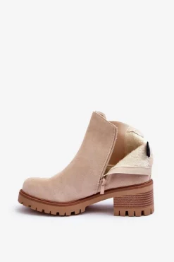 Damskie Boto Niskie Klasyczne Zamszowe Botki Sztyblety Jasnobeżowe Lalyllis