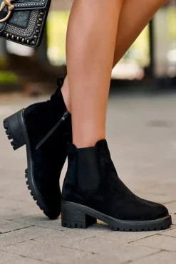 Outlet Boto Niskie Klasyczne Zamszowe Botki Sztyblety Czarne Lalyllis