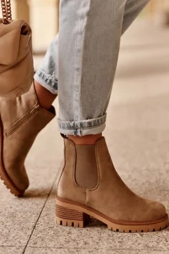 Boto Botki Na Słupku|Botki Zimowe Damskie*Niskie Klasyczne Zamszowe Botki Sztyblety Beżowe Lalyllis