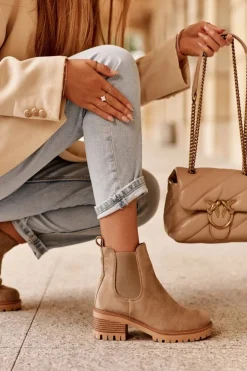 Boto Botki Na Słupku|Botki Zimowe Damskie*Niskie Klasyczne Zamszowe Botki Sztyblety Beżowe Lalyllis