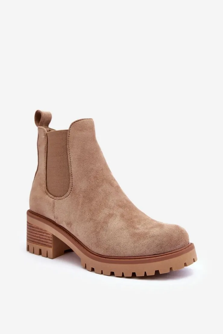 Boto Botki Na Słupku|Botki Zimowe Damskie*Niskie Klasyczne Zamszowe Botki Sztyblety Beżowe Lalyllis