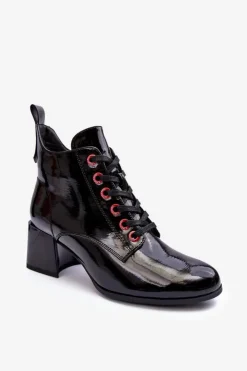 Online Damskie buty S.Barski Niskie Lakierowane Botki Sznurowane S.Barski MR870-66 Czarne