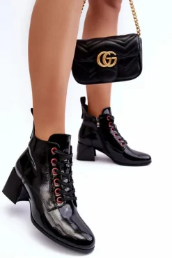 Online Damskie buty S.Barski Niskie Lakierowane Botki Sznurowane S.Barski MR870-66 Czarne