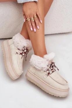 Damskie Boto Niskie Śniegowce Damskie Na Platformie Z Futerkiem Jasnobeżowe Neathren