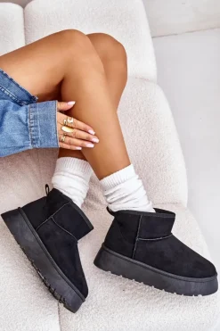 Damskie Evento Niskie Śniegowce Damskie Na Platformie Ocieplane Futerkiem Czarne Saldren