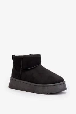 Damskie Evento Niskie Śniegowce Damskie Na Platformie Ocieplane Futerkiem Czarne Saldren