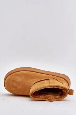 Evento Śniegowce Damskie*Niskie Śniegowce Damskie Na Platformie Ocieplane Futerkiem Camel Saldren Brązowy