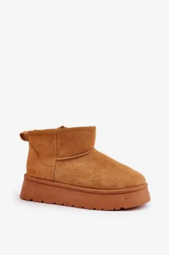 Evento Śniegowce Damskie*Niskie Śniegowce Damskie Na Platformie Ocieplane Futerkiem Camel Saldren Brązowy