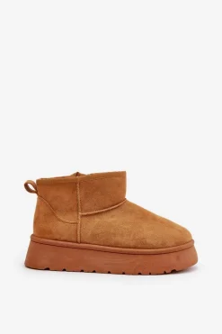 Evento Śniegowce Damskie*Niskie Śniegowce Damskie Na Platformie Ocieplane Futerkiem Camel Saldren Brązowy