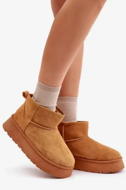 Evento Śniegowce Damskie*Niskie Śniegowce Damskie Na Platformie Ocieplane Futerkiem Camel Saldren Brązowy