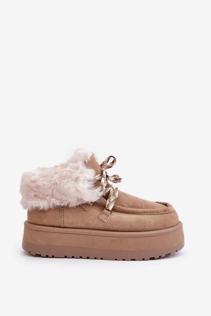 Damskie Boto Niskie Śniegowce Damskie Na Platformie Z Futerkiem Ciemnobeżowe Neathren