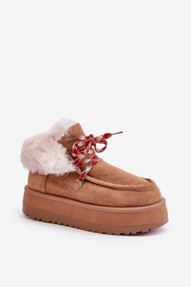 Hot Boto Niskie Śniegowce Damskie Na Platformie Z Futerkiem Camel Neathren Brązowy