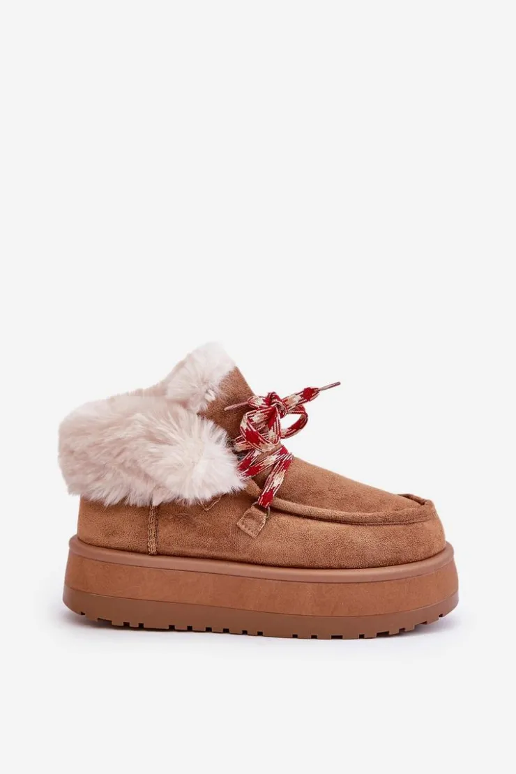 Hot Boto Niskie Śniegowce Damskie Na Platformie Z Futerkiem Camel Neathren Brązowy