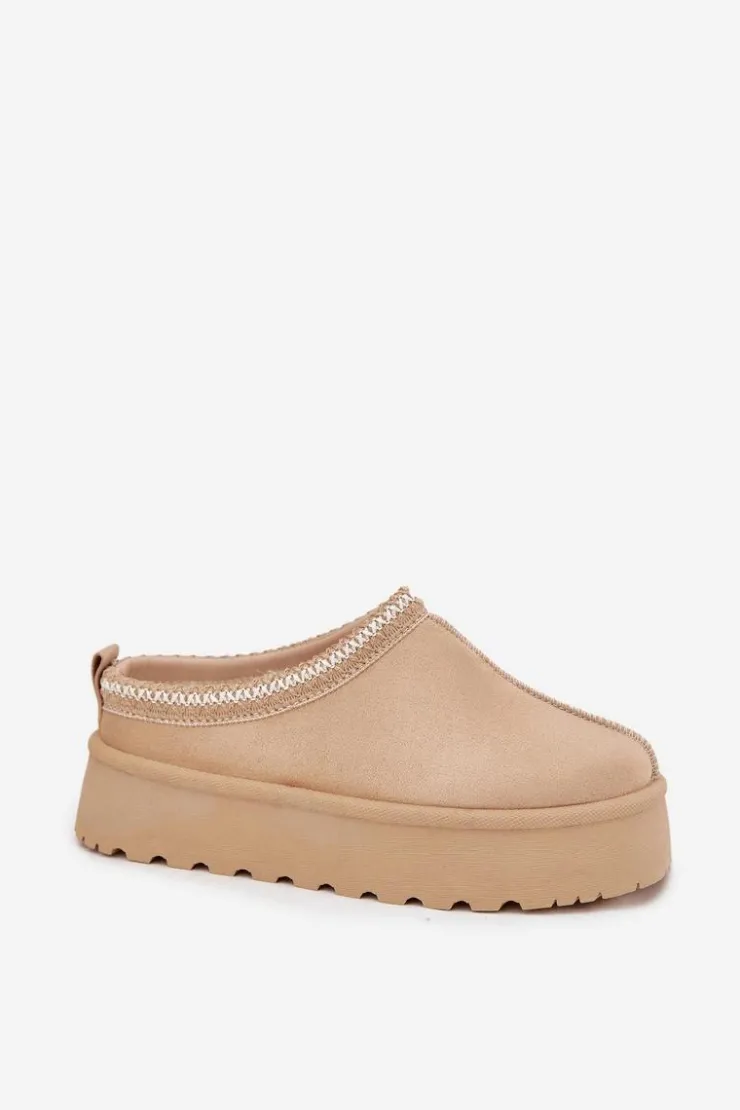 Damskie Boto Niskie Śniegowce Damskie Z Haftem Na Platformie Jasnobeżowe Narirya