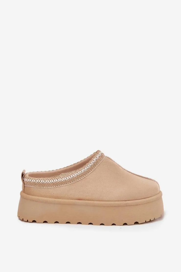 Damskie Boto Niskie Śniegowce Damskie Z Haftem Na Platformie Jasnobeżowe Narirya